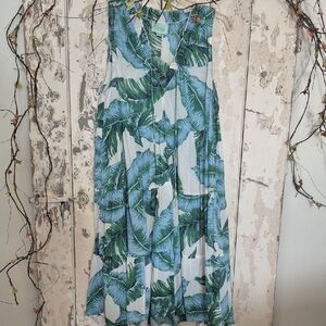 Tropical Leaf Print Sleeveless Dress